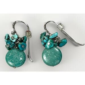 Vintage Barse Sterling Silver Turquoise Cluster Drop Dangle Dangle Earrings 925